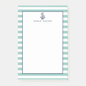 Nautical Mint Stripe & Navy Anchor Personalized Post-it® Notes (Voorkant)