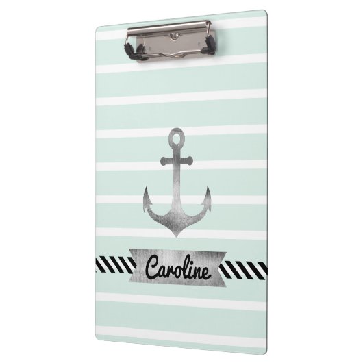 Nautical Mint Stripes Watergekleurd Anker Klembord (Links)