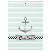 Nautical Mint Stripes Watergekleurd Anker Klembord (Achterkant)