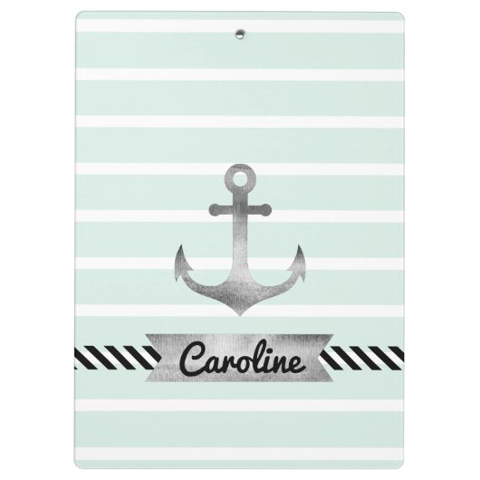 Nautical Mint Stripes Watergekleurd Anker Klembord (Achterkant)
