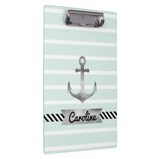 Nautical Mint Stripes Watergekleurd Anker Klembord (Rechts)