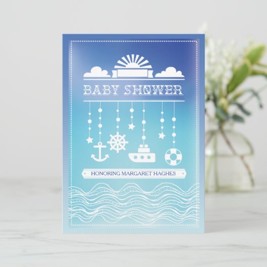 Nautical Mobile Baby shower Invitation Kaart (Staand voorkant)