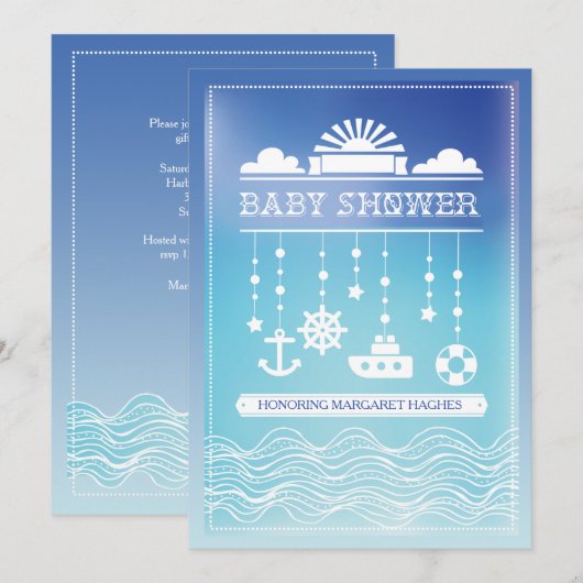 Nautical Mobile Baby shower Invitation Kaart (Voorkant / Achterkant)