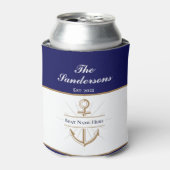 Nautical Modern Bold Blue Anchor Boat Name Blikjeskoeler (Blikje Voorkant)