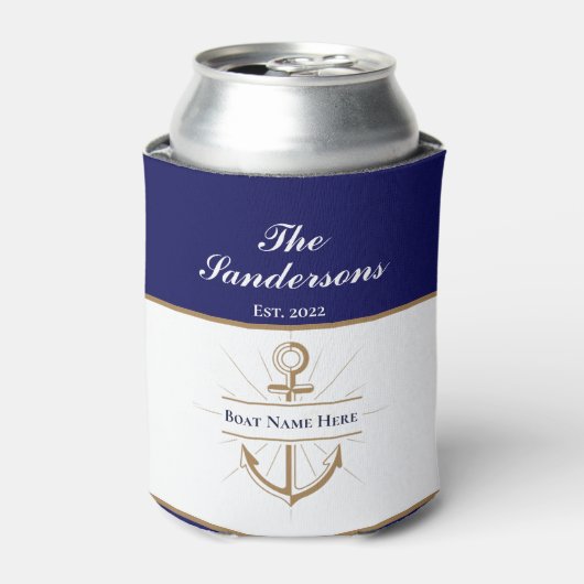 Nautical Modern Bold Blue Anchor Boat Name Blikjeskoeler (Blikje Voorkant)