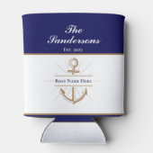 Nautical Modern Bold Blue Anchor Boat Name Blikjeskoeler (Achterkant)