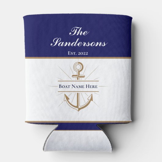 Nautical Modern Bold Blue Anchor Boat Name Blikjeskoeler (Achterkant)