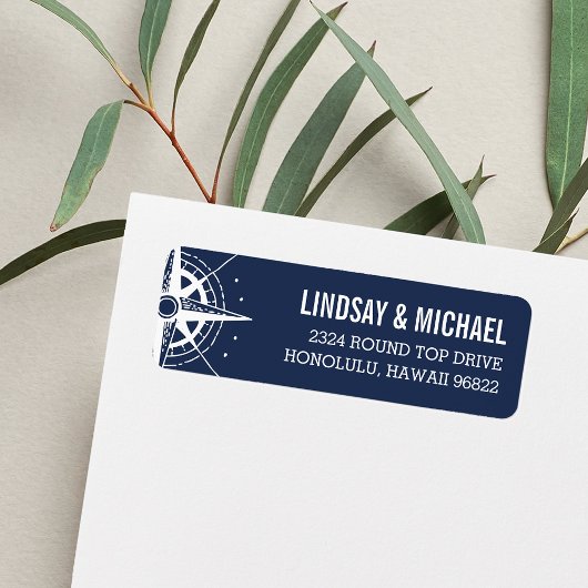 Nautical Modern Compass Return Address Etiket