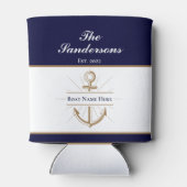 Nautical Modern Navy Blue Anchor Boat Name Blikjeskoeler (Achterkant)