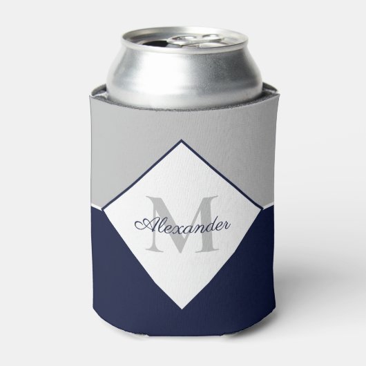 Nautical Modern Navy Blue Gray Monogram Blikjeskoeler (Blikje Voorkant)