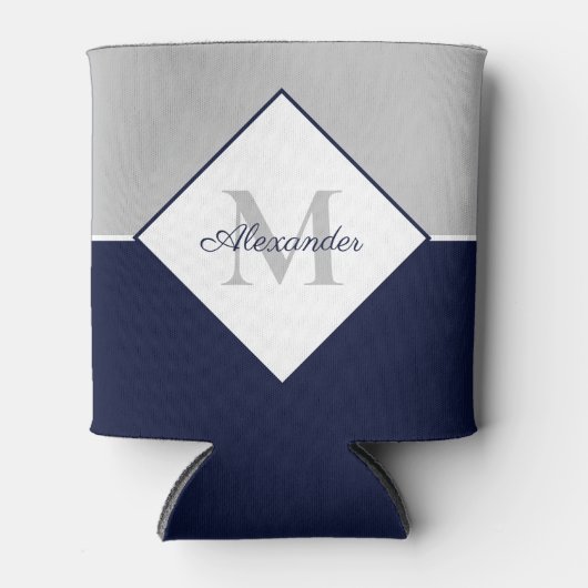 Nautical Modern Navy Blue Gray Monogram Blikjeskoeler (Voorkant)