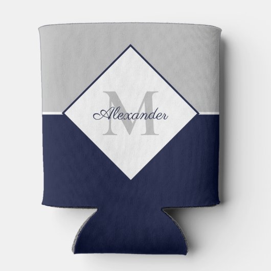 Nautical Modern Navy Blue Gray Monogram Blikjeskoeler (Achterkant)
