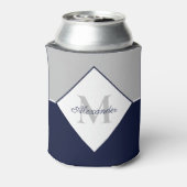 Nautical Modern Navy Blue Gray Monogram Blikjeskoeler (Blikje Achterkant)