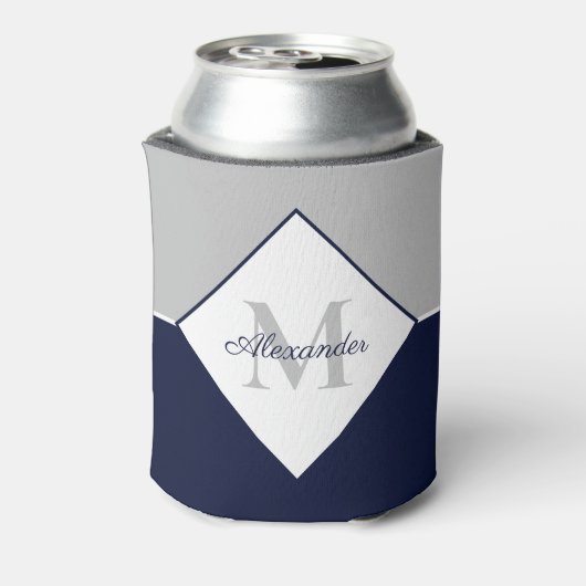 Nautical Modern Navy Blue Gray Monogram Blikjeskoeler (Blikje Achterkant)