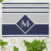 Nautical Modern Navy Blue Gray Monogram Kitchen Theedoek (Gevouwen)