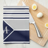 Nautical Modern Navy Blue Gray Monogram Kitchen Theedoek (Quarter Fold)