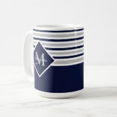 Nautical Modern Navy Blue Gray Monogram Koffiemok (Voorkant links)