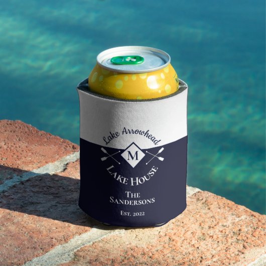 Nautical Modern Navy Blue Gray Monogram Lake House Blikjeskoeler (Insitu Zwembad)