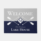 Nautical Modern Navy Blue Gray Monogram Lake House Deurmat (Voorkant)