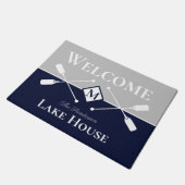 Nautical Modern Navy Blue Gray Monogram Lake House Deurmat (Schuin)