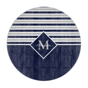 Nautical Modern Navy Blue Gray Monogram Snijplank