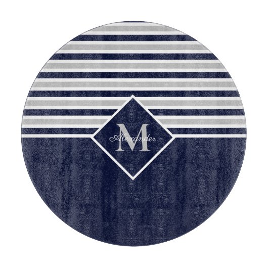 Nautical Modern Navy Blue Gray Monogram Snijplank (Voorkant)