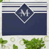 Nautical Modern Navy Blue Gray Monogram Theedoek (Gevouwen)