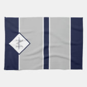 Nautical Modern Navy Blue Gray Monogram Theedoek (Horizontaal)