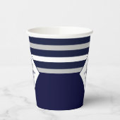 Nautical Modern Navy Blue Grey Stripes Monogram P Papieren Bekers (Links)