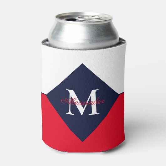 Nautical Modern Navy Blue Monogram Blikjeskoeler (Blikje Voorkant)