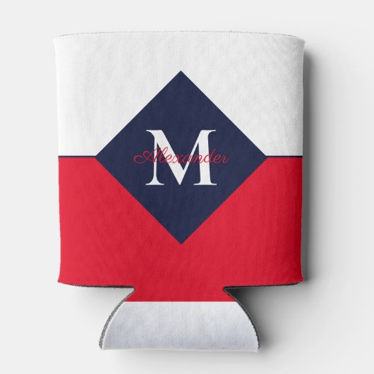 Nautical Modern Navy Blue Monogram Blikjeskoeler (Achterkant)