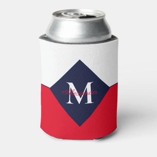 Nautical Modern Navy Blue Monogram Blikjeskoeler (Blikje Achterkant)