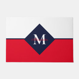 Nautical Modern Navy Blue Monogram Deurmat