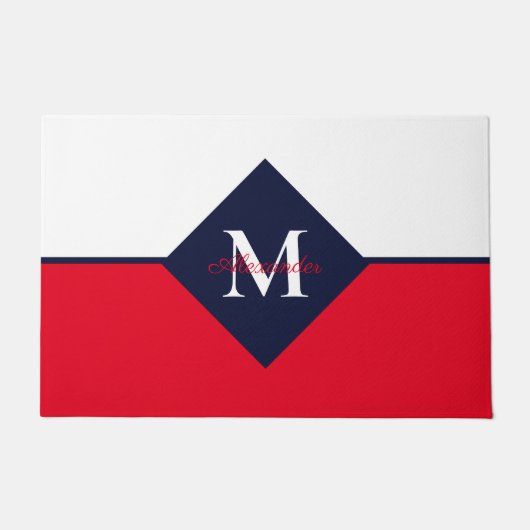 Nautical Modern Navy Blue Monogram Deurmat (Voorkant)