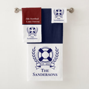 Nautical Modern Navy Blue Monogram Lake House Bath Bad Handdoek