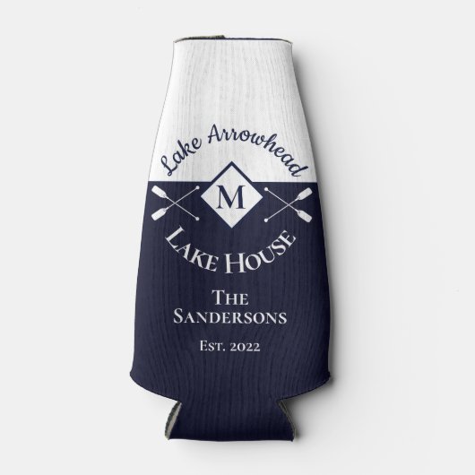 Nautical Modern Navy Blue Monogram Lake House Flesjeskoeler (Voorkant)