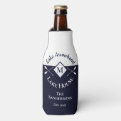 Nautical Modern Navy Blue Monogram Lake House Flesjeskoeler (Fles Voorkant)