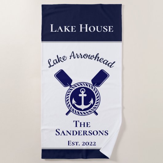 Nautical Modern Navy Blue Monogram Lake House Strandlaken (Voorkant)