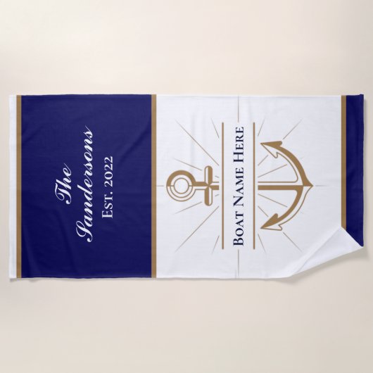 Nautical Modern Navy Blue Monogram Lake House Strandlaken (Voorkant)