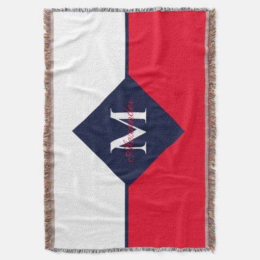 Nautical Modern Navy Blue Red Monogram Doormat Deken (Voorkant Verticaal)