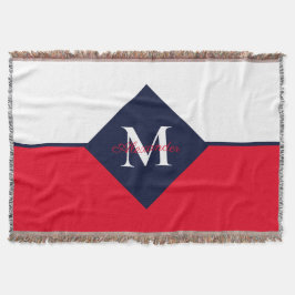 Nautical Modern Navy Blue Red Monogram Doormat Deken