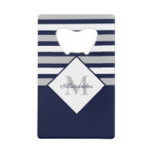Nautical Modern Navy Blue, White Striped Grey Creditkaart Flessenopener (Voorkant)
