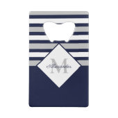Nautical Modern Navy Blue, White Striped Grey Creditkaart Flessenopener (Achterkant)