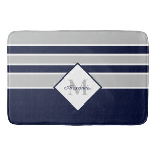 Nautical Modern Navy Gray Monogram Badmat