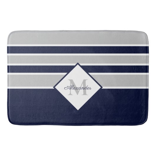 Nautical Modern Navy Gray Monogram Badmat (Voorkant)