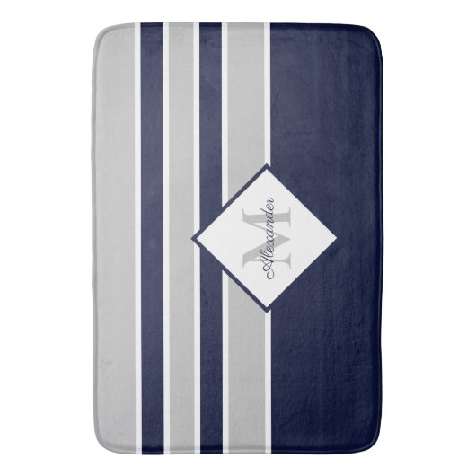 Nautical Modern Navy Gray Monogram Badmat (Voorkant Verticaal)