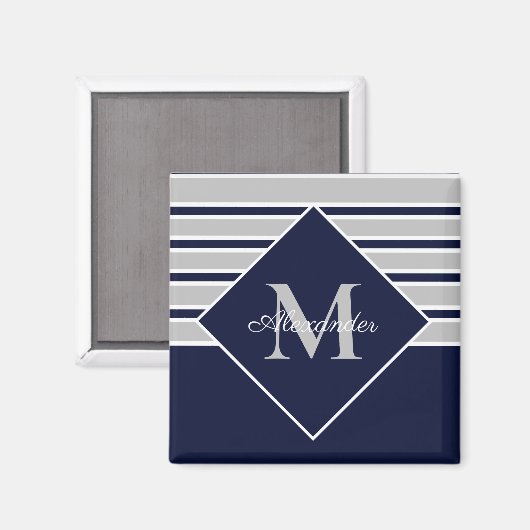 Nautical Modern Navy Gray monogram Magneet (Voorkant / Achterkant)