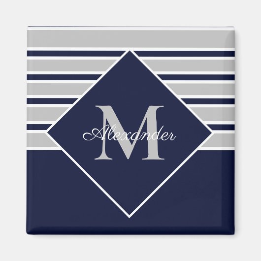 Nautical Modern Navy Gray monogram Magneet (Voorkant)
