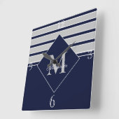 Nautical Modern Navy Gray monogram Monogrammed Red Vierkante Klok (Hoek)