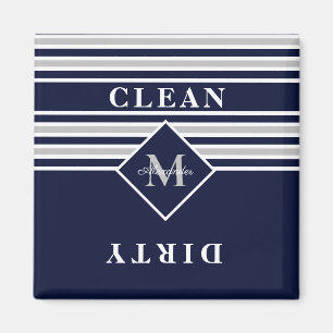 Nautical Modern Navy Grey Dishwasher Clean Dirty Magneet